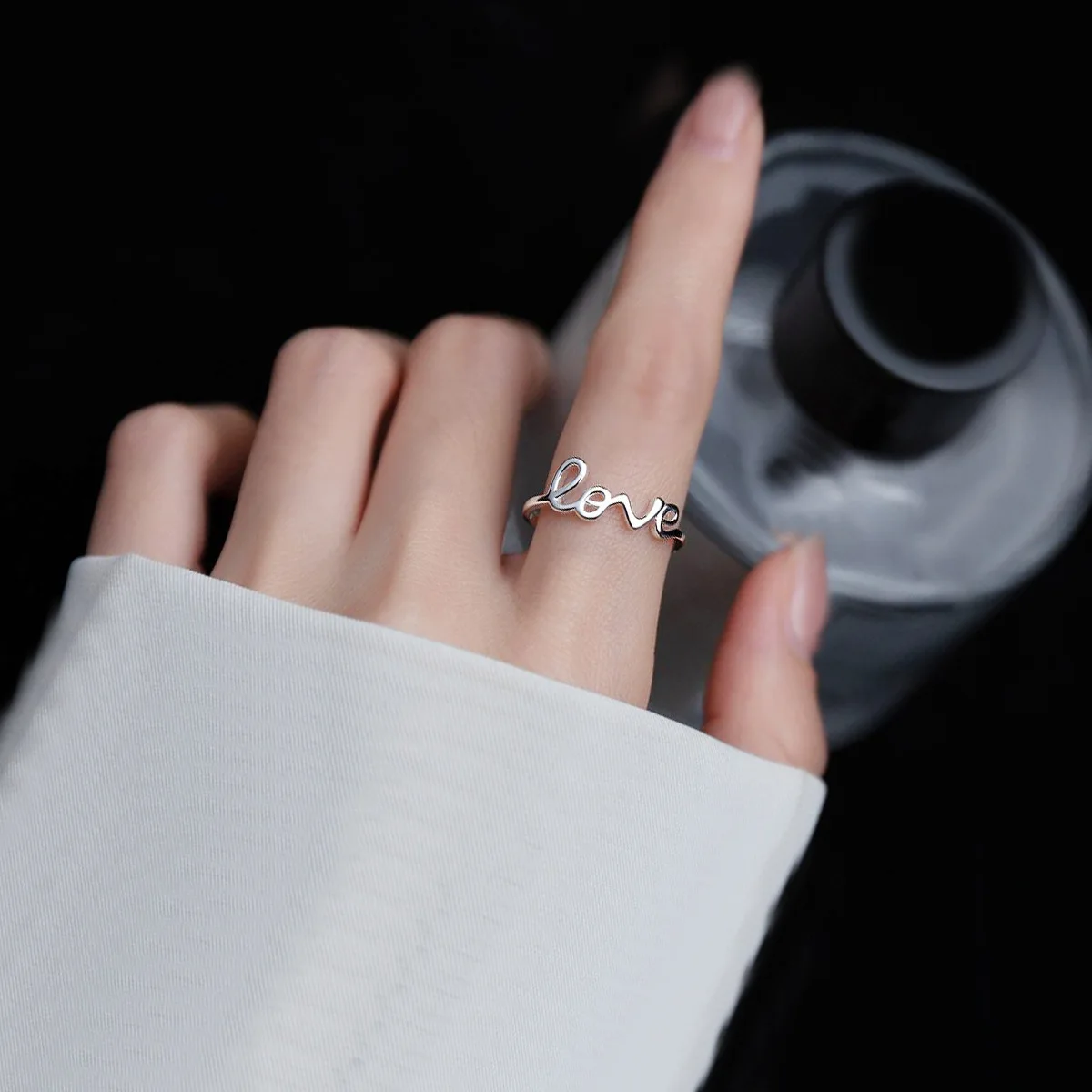 

Minimalism Silver Color LOVE Letters Rings for Women Girls Korean Trendy Adjustable Anillos Party Gifts Fine Jewelry Accessories