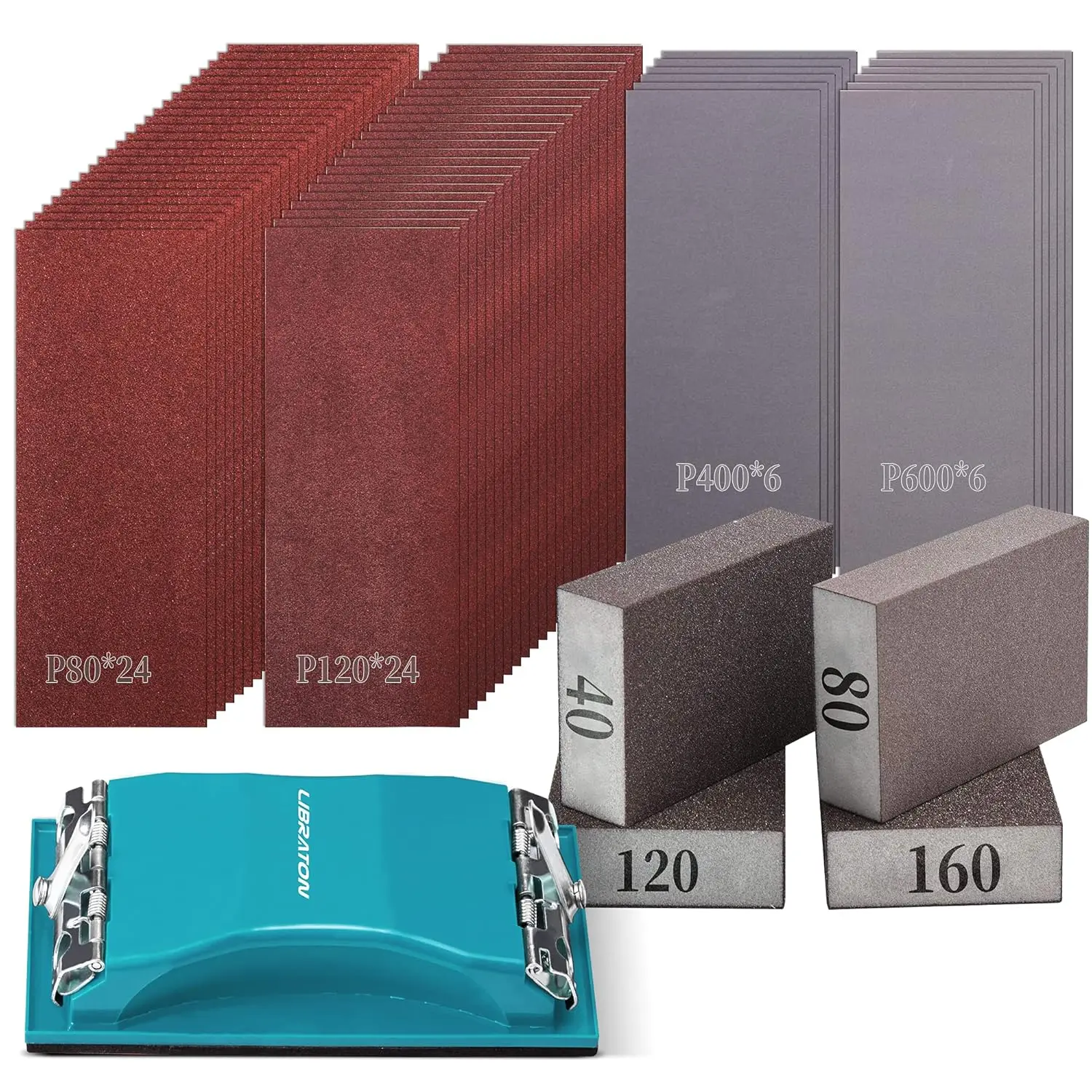 

65PCs Sandpaper Assortment Kit, 80-600 Grit for Wood & Metal, Includes Sanding Block & Sponges
