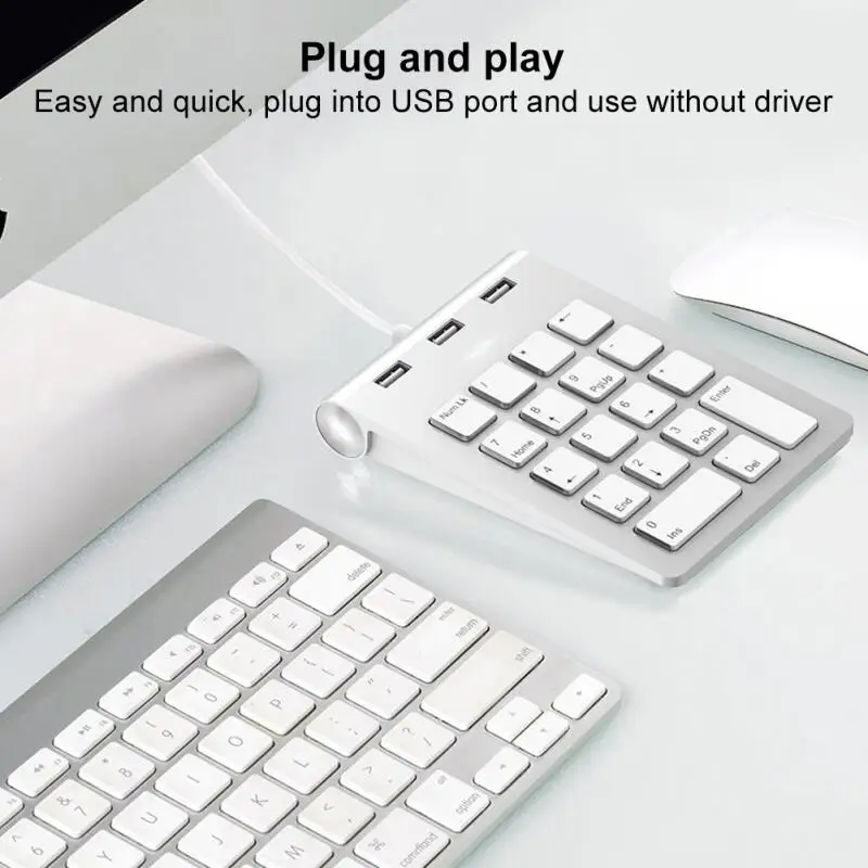 

18 Keys Numpad Usb Type C Wired Mini Numeric Keypad with 3 Usb2.0 Port Hub Accounting Number Pad for Bank Accounting Teller