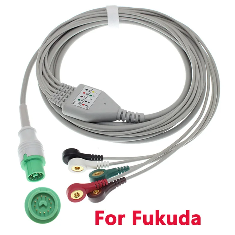 

Compatible Fukuda Patient Monitor 12pin ECG EKG 3/5 Lead One-Piece Cable And Electrode Leadwire,Snap/Clip/VET Alligator Clip.