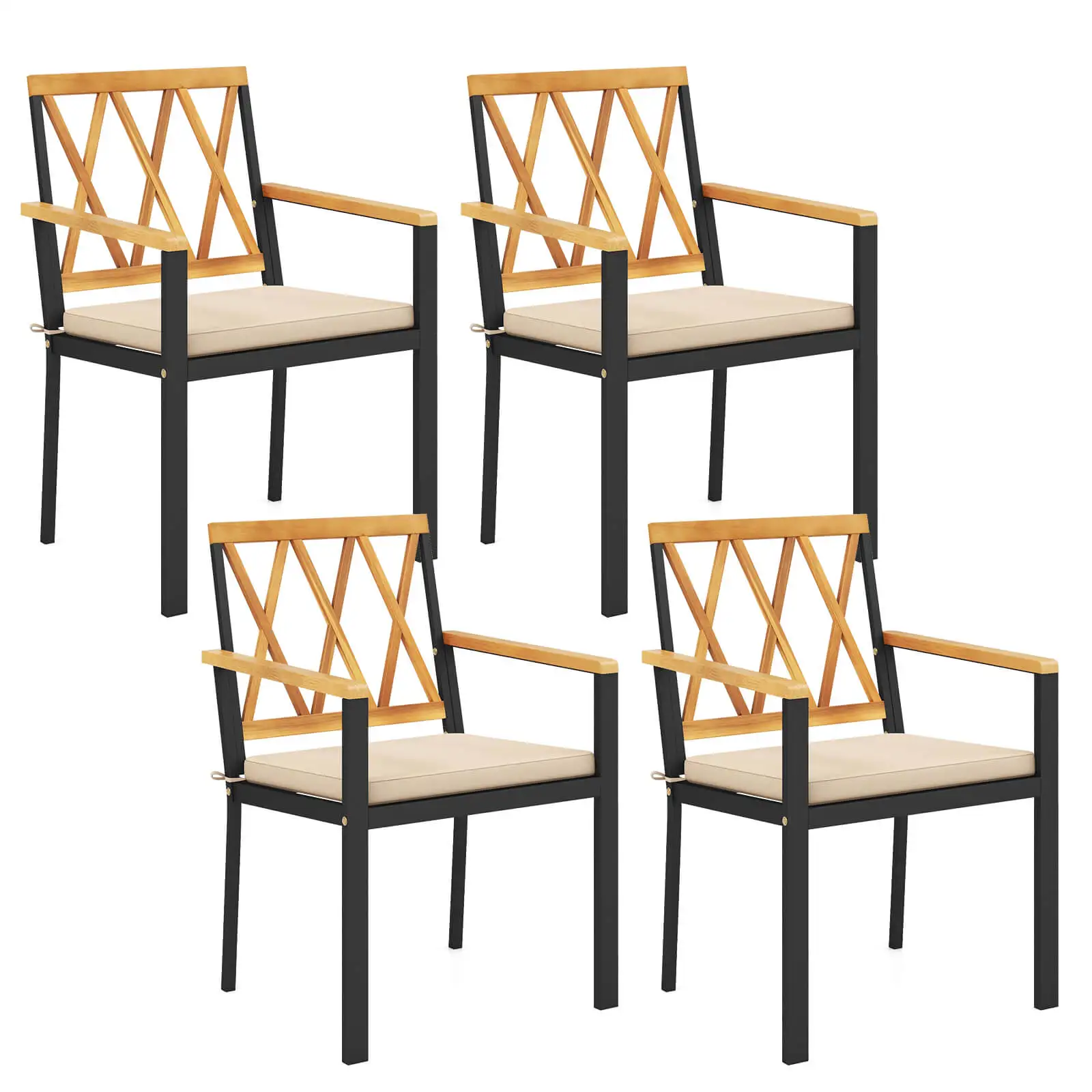 Patio Dining Chairs Set of 4 Metal Outdoor Chairs w/ Removable Padded Cushions