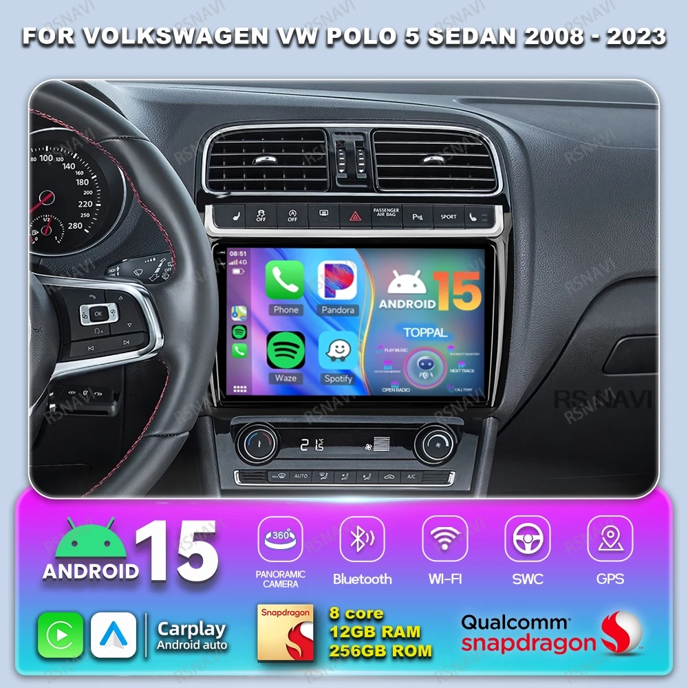 

Android 15 Car Radio For Volkswagen VW POLO 5 Sedan 2008 - 2023 DVD 4G LTE Wireless Carplay Auto QLED BT Head Unit 5G WIFI GPS
