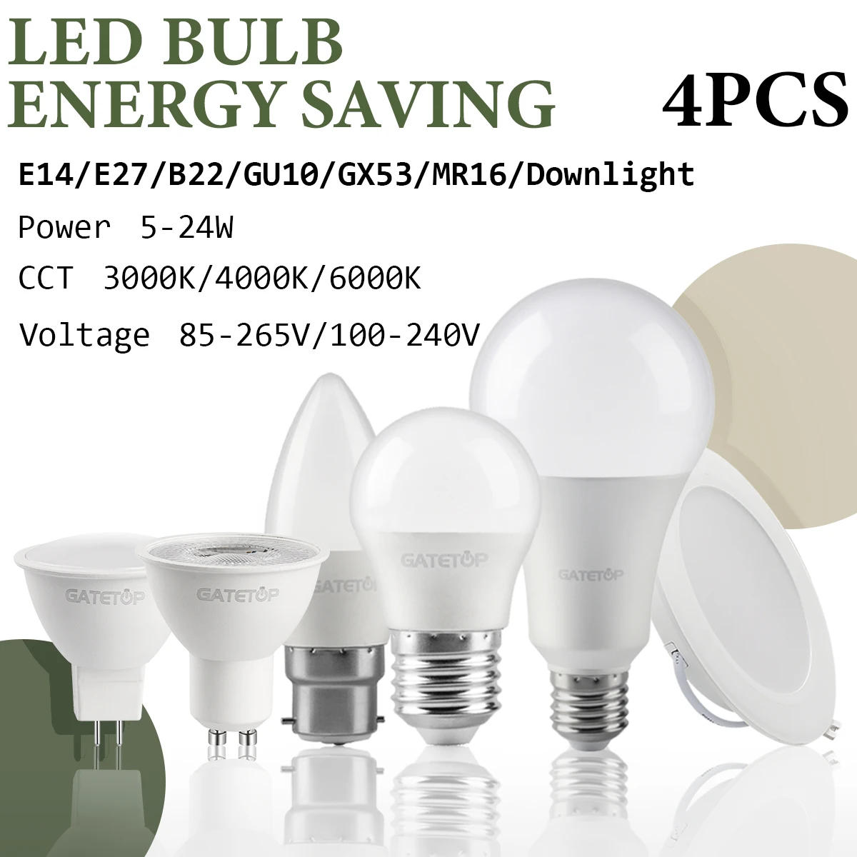 

4PCS GU10 MR16 Led Spotlight AC100-240V Downlight Bulb E27 E14 Spot GU5.3 GU10 Lamp Lighting Indoor Home Decoration Bombillas