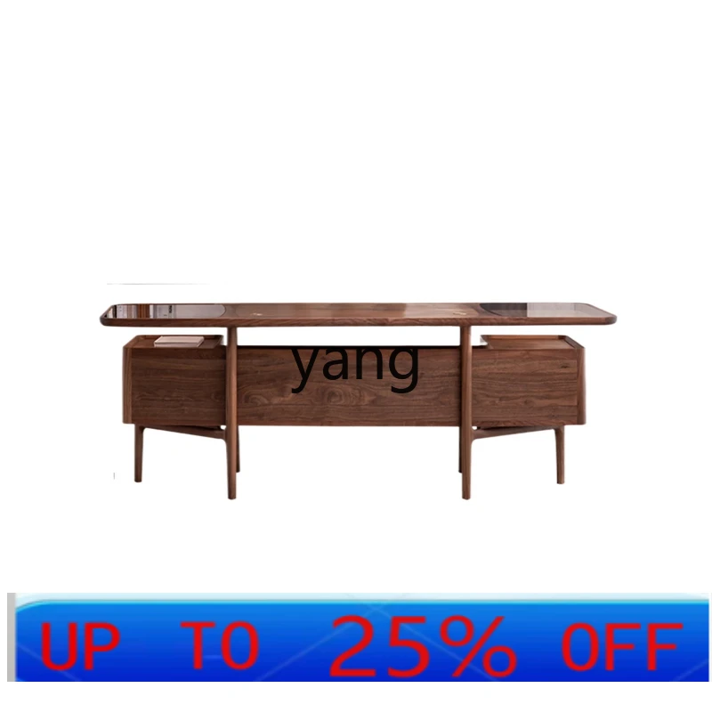 

YJQ Black Walnut Desk Light Luxury Office Multifunctional Home Desk