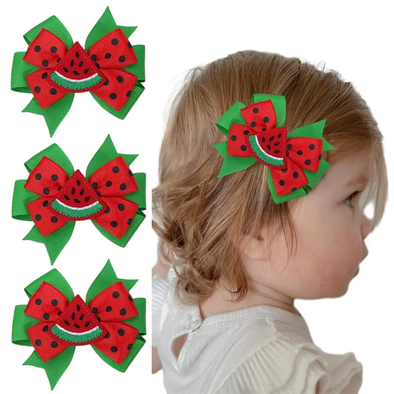 ncmama New Watermelon Hair Bow Clips Summer Butterfly Hairpin for Baby Girl Cute Dot Print Embroidery Barrettes Hair Accessories