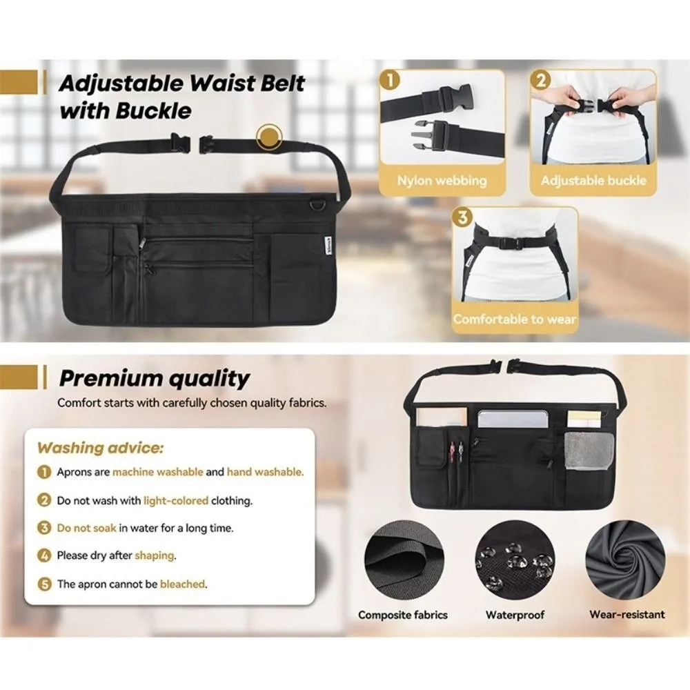 

Adjustable Waitress Apron Durable Lightweight Oxford Cloth Apron Practical Comfortable Multi Pocket Tool Apron Nail Salon