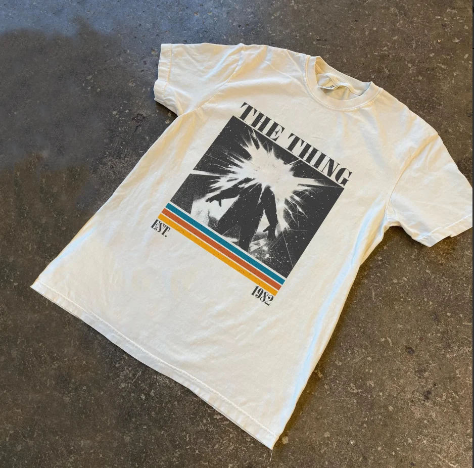 2026 Summer Women's Vintage The Thing Movie T-Shirt Unisex Cotton and Breathable Short Sleeve Oversized Loose Casual