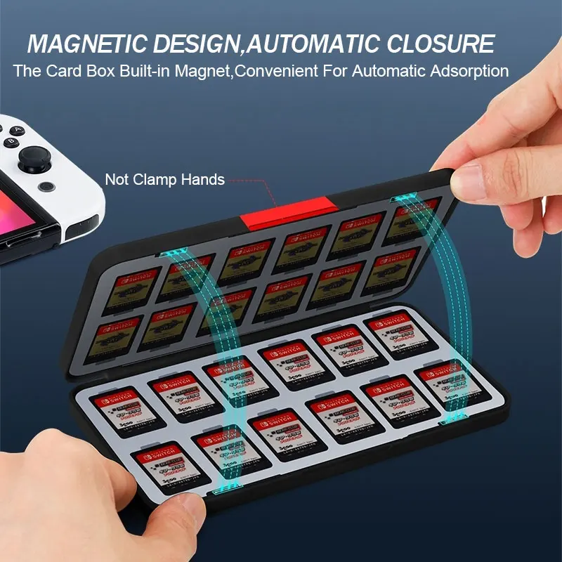 Magnético Game Cards Caso De Armazenamento para Nintendo Switch, Oled Moda Cor SD, Memory Card Capa Protetora, Box Acessórios, 24 em 1