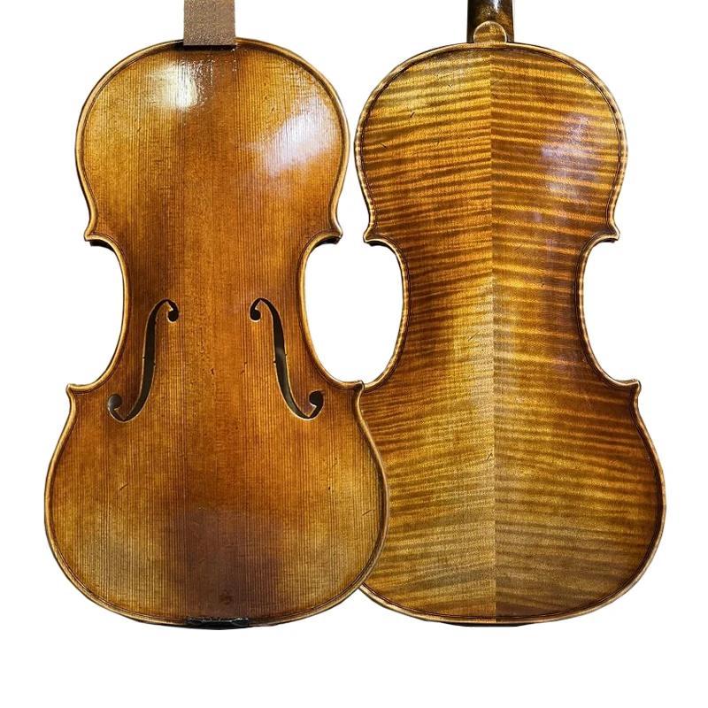 Aiersi-Flame Maple Violin, 100% Handmade, Dry Oil Rubbed, Ebony Accessories, Solid Carved Spruce Top, Flame Maple Back