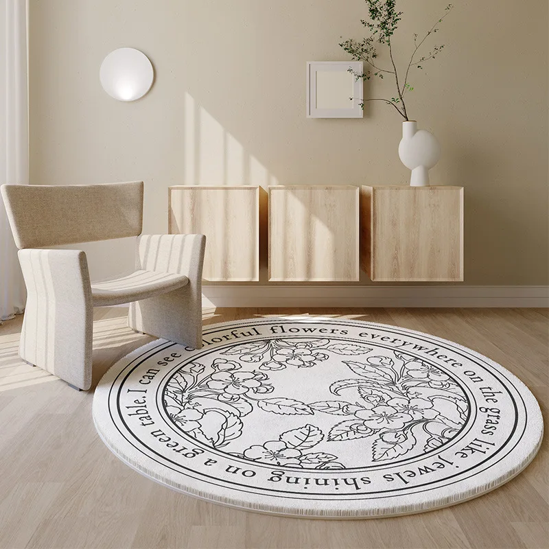 

Retro Flower Round Carpet, Bedroom, Bedside,Soft Kids Play Area Rugs,Circle Carpets, Home Living Room Decor, Anti-Slip Floor Mat