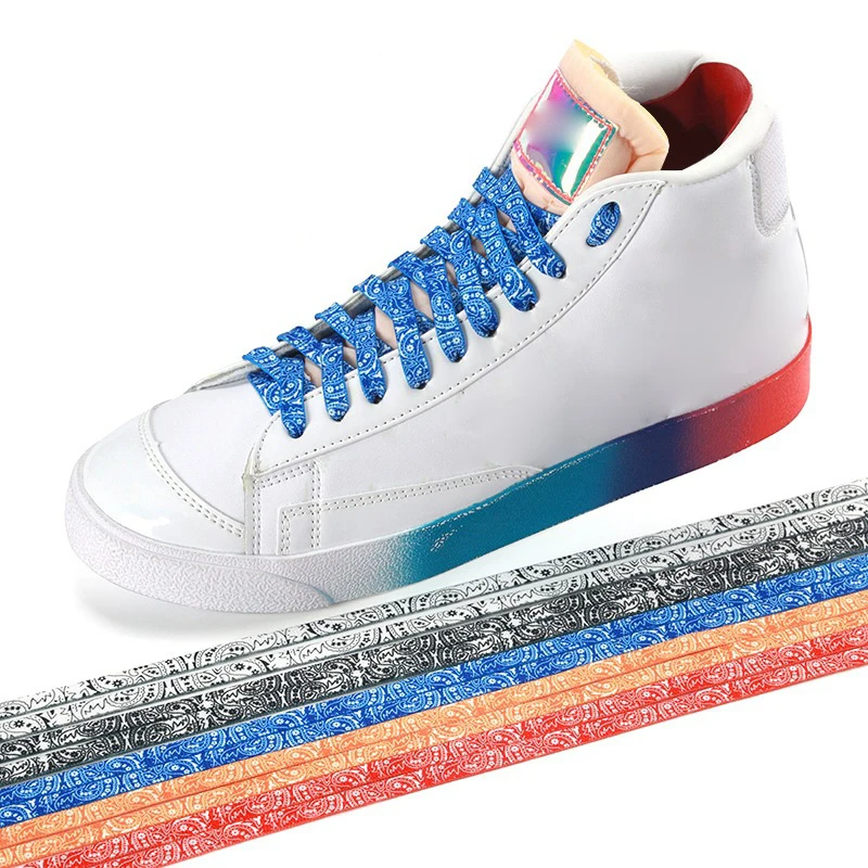 Gradient Colorful Shoe Laces Cashew Flower Pattern Flat Shoelaces  For Sneakers Canvas Shoes Young Men And Women Shoelace