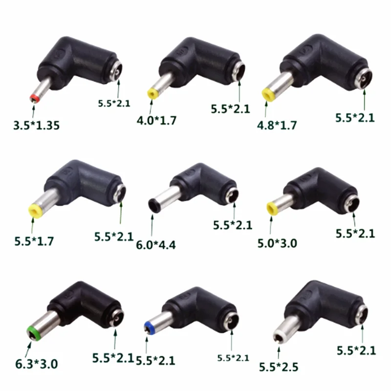 DC Connector 5.5 x 2.1MM Female Power Adapter to 2.5x0.7/3.5x1.35/4.0x1.7/4.8x1.7/ 5.5×2.1/5.5×2.5/6.3×3.0/6.0×4.4 Male Degree