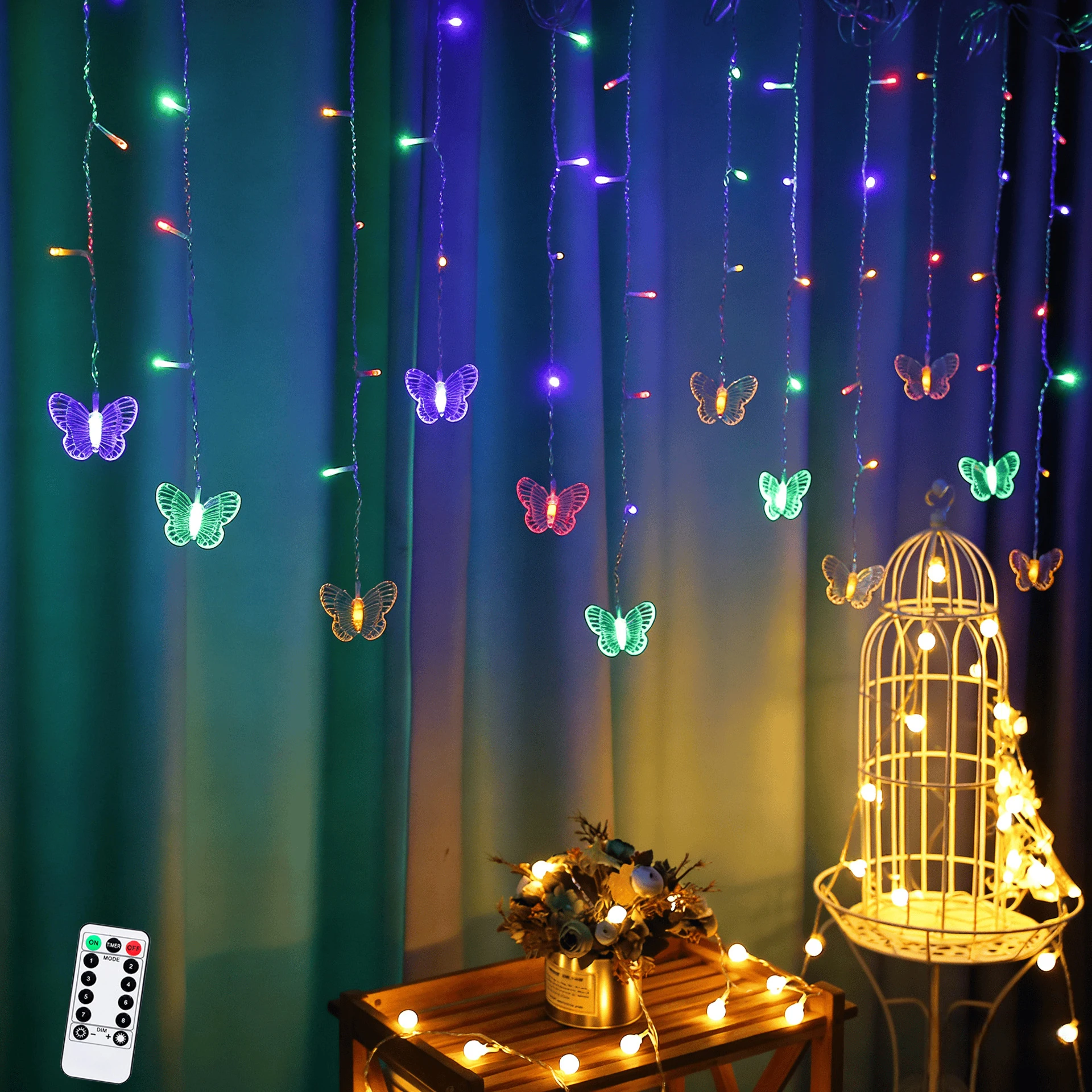 3.5M Butterfly Fairy Lights USB Icicle String Lights Remote 8 Modes Curtain Garland Light for Christmas Party Room Decor Gift