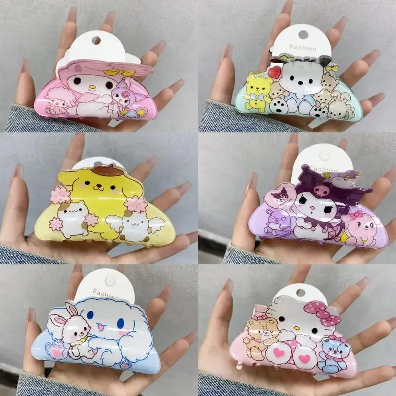 New Kawaii Sanrio Hellokitty Kuromi Mymelody Cinnamoroll Pochacco Pompompurin Hairpin Shark Clip Lovable Birthday Gift For Girls