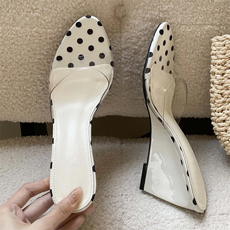 

Eilyken Fashion Design PVC Transparent Polka Dot Women Slippers Summer Elegant Open Toe Wedges High Heels Wedding Shoes
