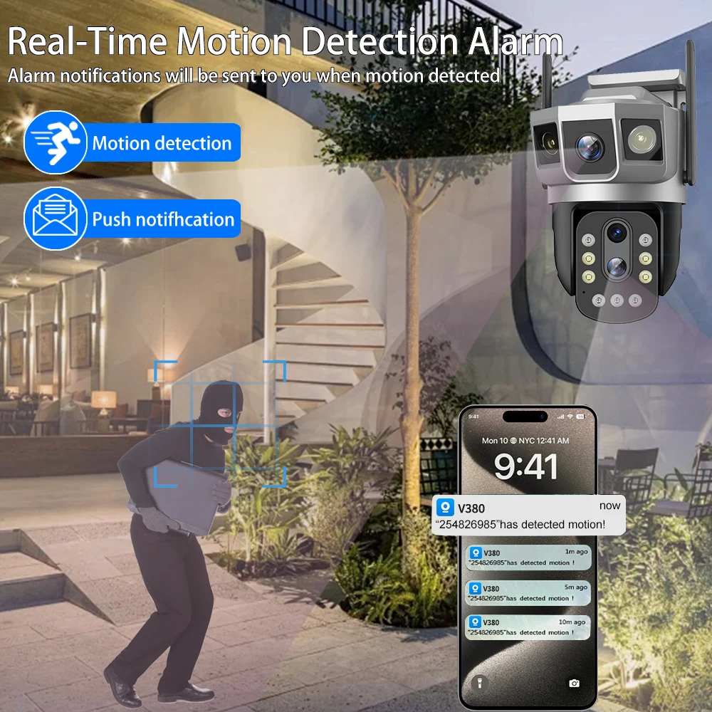 12MP HD WiFi Camera Outdoor Wireless PTZ IP Camera Built-in Battery Video Surveillance Camera V380 Pro Waterproof Cam CE/FCC