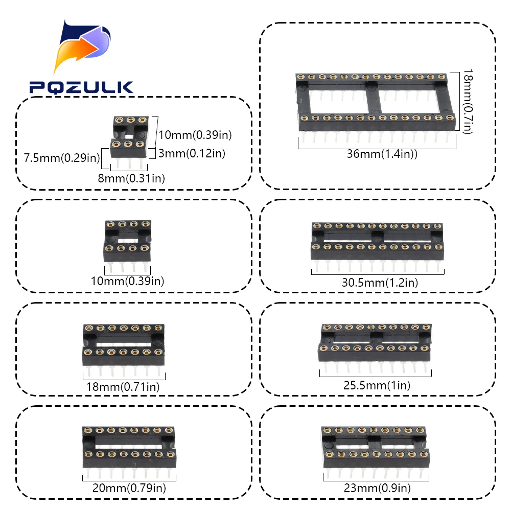 Piezas IC seat 6, 8, 14, 16, 20, 24, 28, 32, 40 Pines, 2,54 MM, Pin Pitch, MCU, Base de Chip, ranura de enchufes Ic