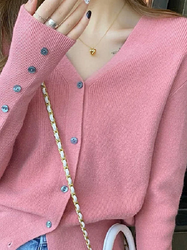 Loose Figure Flattering Versatile Long Sleeve Trendy Sweater 2026 Autumn Winter New V Neck Knit Women Cardigan Outerwea