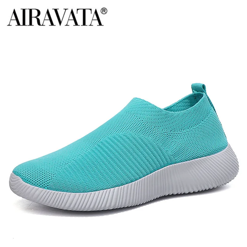 Dames Gebreide Sok Schoenen Ademende Flatform Sneakers Dame Slip Op Zachte Casual Wandelschoenen Maat 35-43