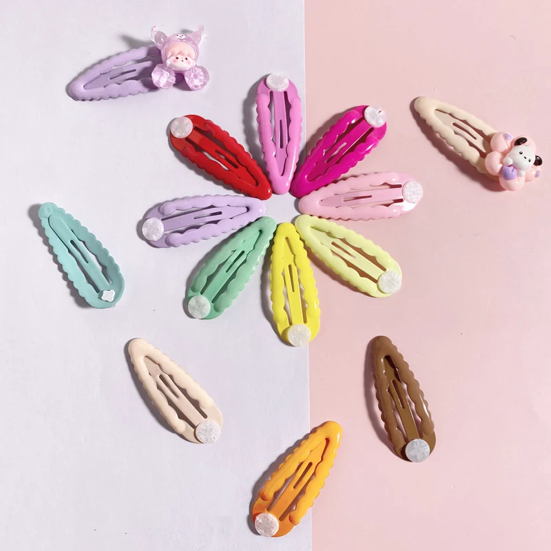 50PCS 4.8cm Colorful Enamel Frilly Edges Oval Hair Clips with Pads for DIY Kids Girl Hair Accessories Plain Metal Snap Hairpins