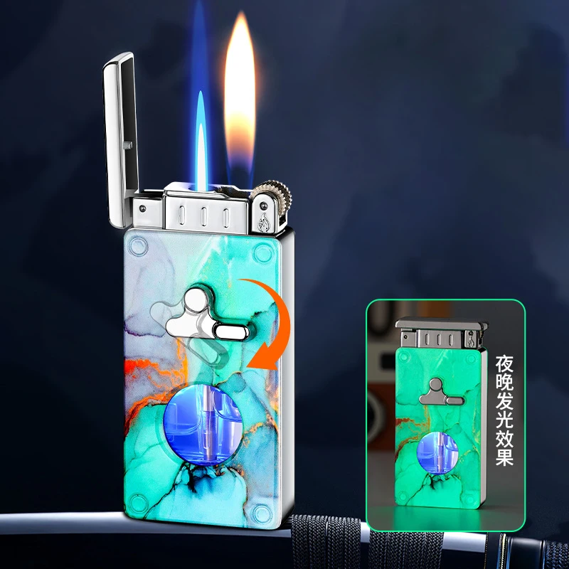 New Luminous Perspective Window Double Fire Open Flame Direct Rush Switch Elegant Grinding Wheel Creative Lighter Gift Box