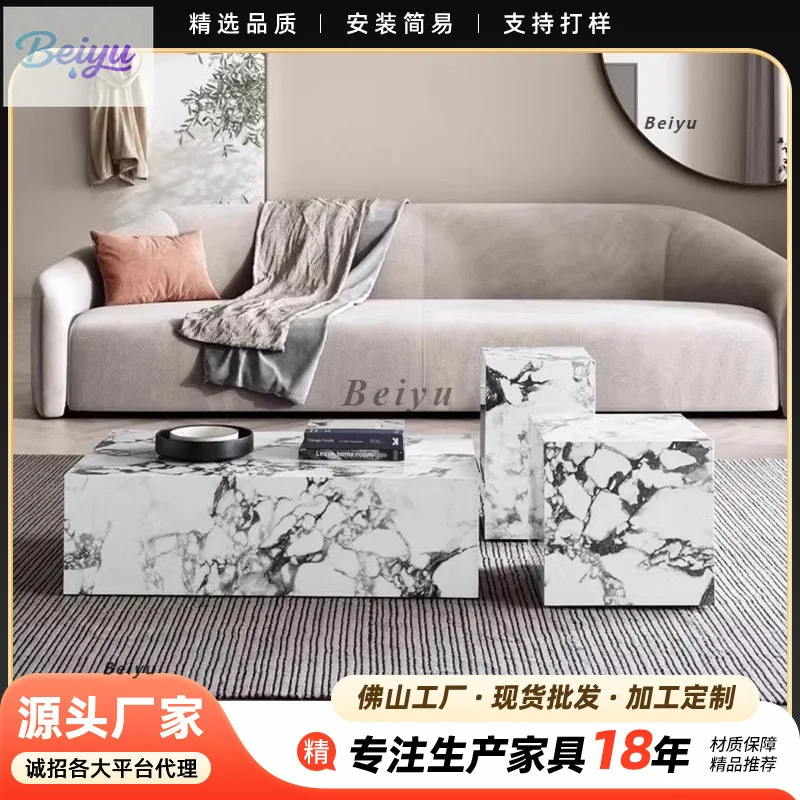 

Современный простой мраморный журнальный столик для гостиной, элитный прямоугольный диван, журнальный столик, светильник, роскошный элитный кофейный маленький