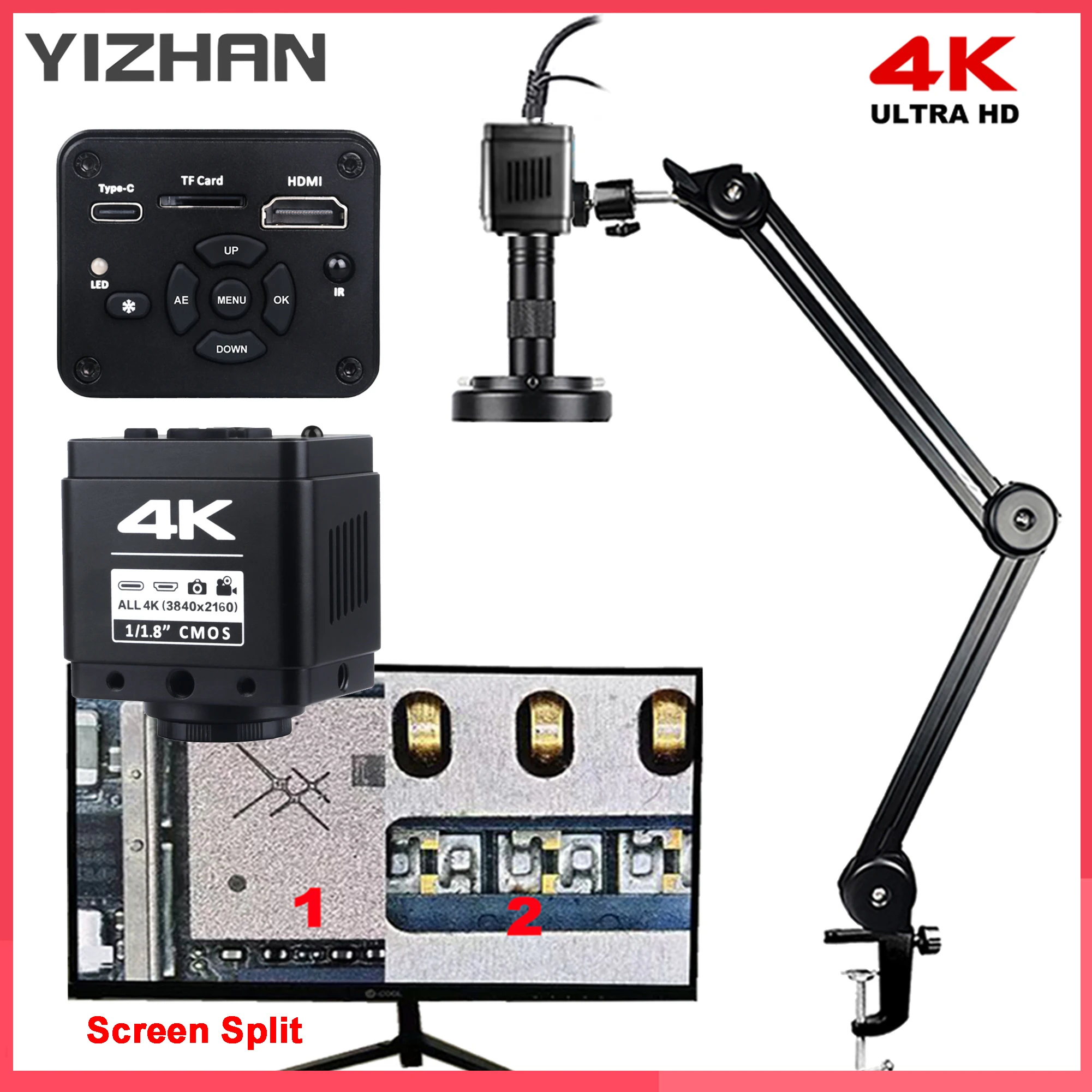 Yizhan Full 4K HD Digital Mircoscope HDMI USB Video Mircoscope C-Mount Digital Camera 1-150X Zooms For PCB Soldering Repairing