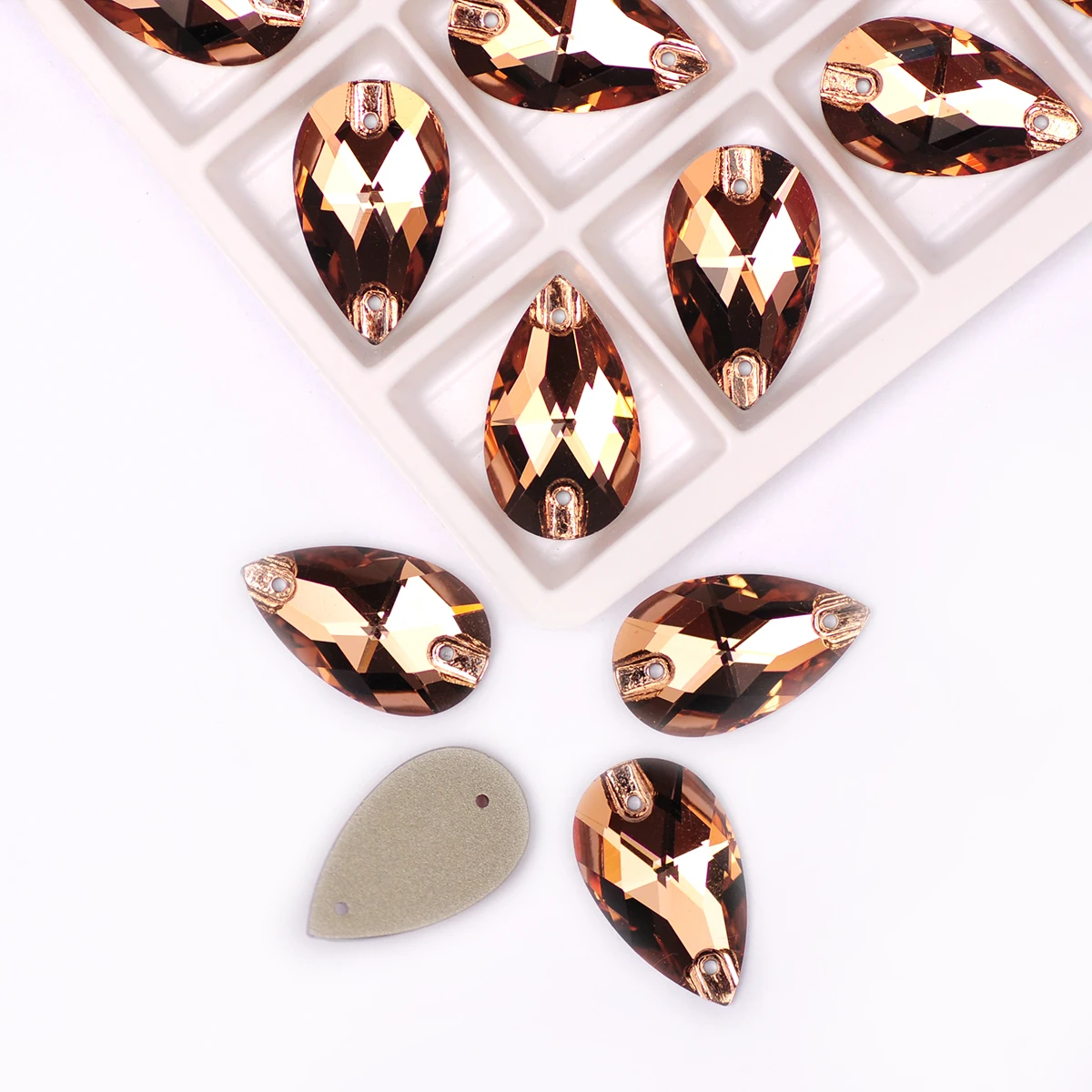 YANRUO 3230 قطرة الضوء المدخن توباز خياطة على الكريستال أحجار الراين المسطحة دمعة حجر الراين للخياطة فساتين الزفاف