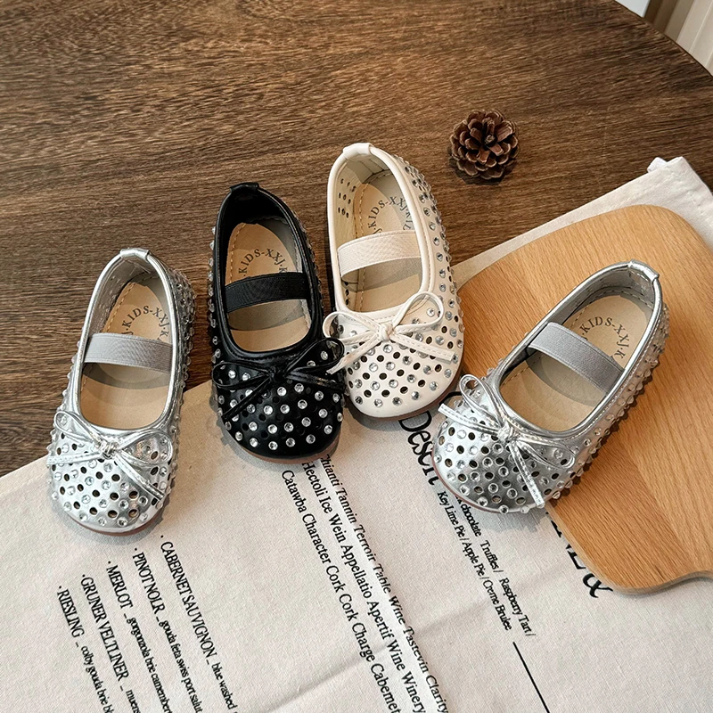 Girls Princess Shoe Spring Fashion Sequin Children's Flats Bow Shallow Single Shoes Comfortable Soft Sole Girl Shoes