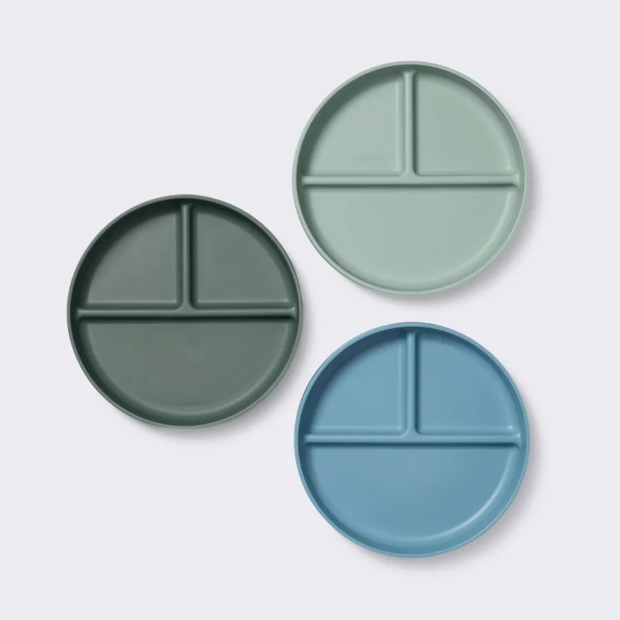 Blue Green Divided Plates 3ct