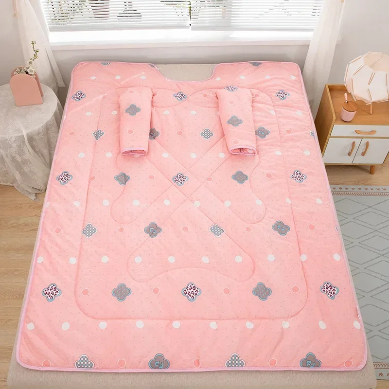 Winter Warm Thickened Lazy Quilt with Sleeves Washed Quilt Blanket Wearable Lovely Cartoon Print Thin Air-conditioning Cotton