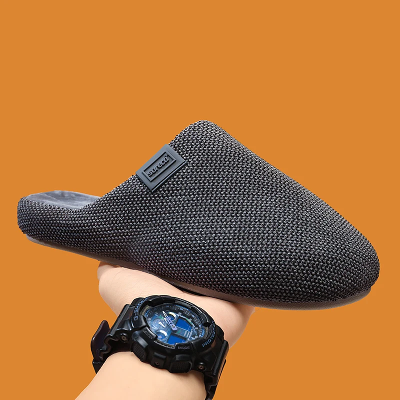 

Men's Autumn-Winter Half-Cover Heel Slippers - Warm Non-Slip Indoor-Outdoor Home Cotton Slippers