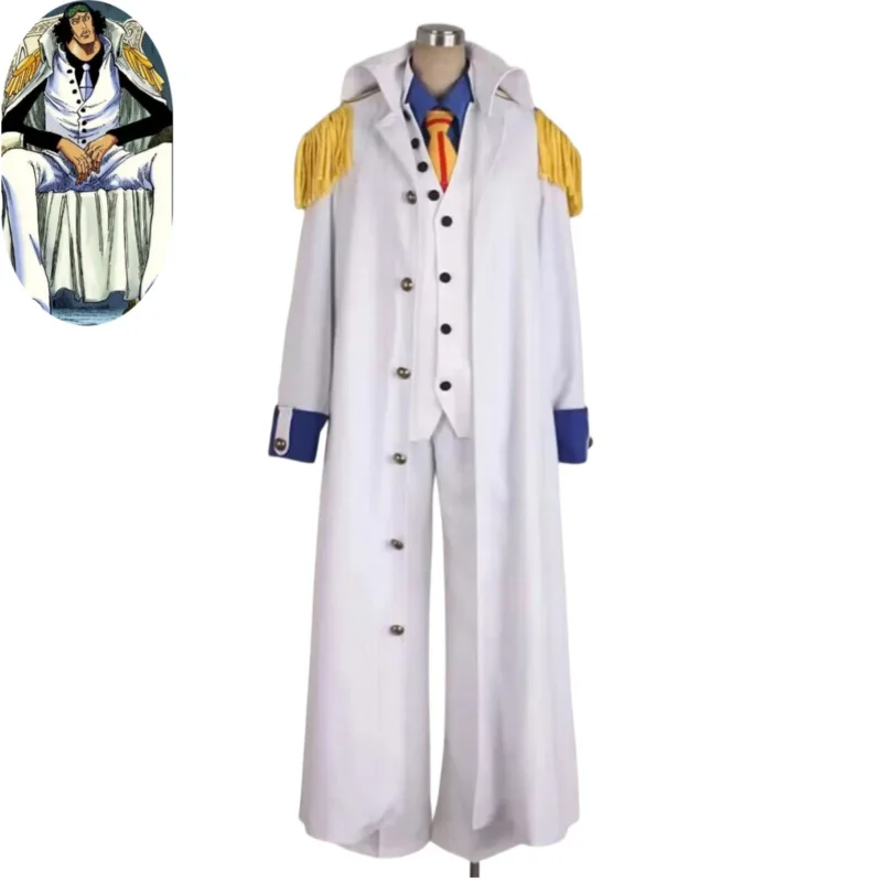 Anime Admiral Aokiji Kuzan Cosplay Costume Marine Military Uniform Long Cloak Adult Man Woman Halloween Masquerade Ball Suit