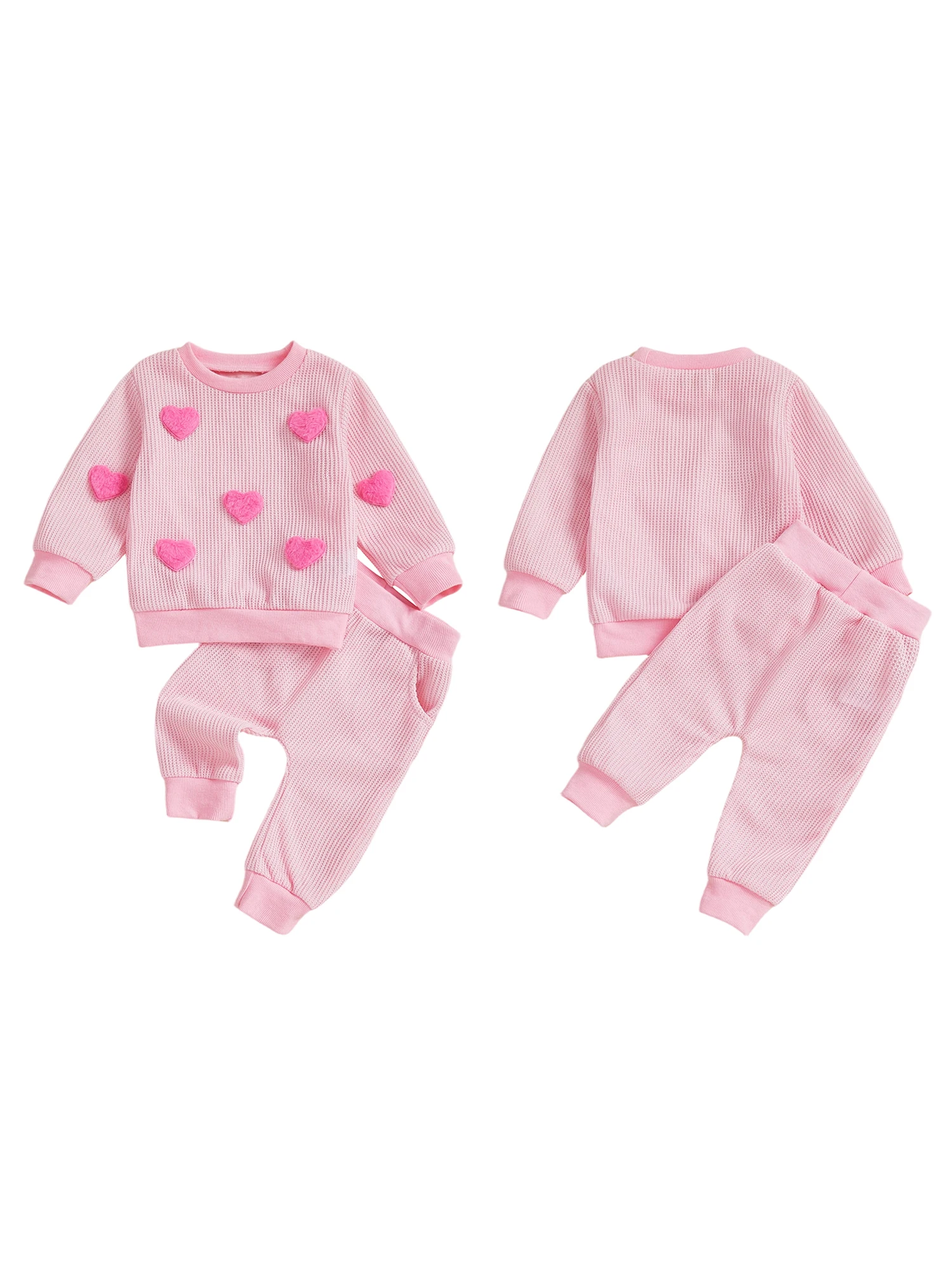 

Girls Valentine s Day Outfit Long Sleeve Heart Print Top and Pants Set with O Neck Design for Toddlers and Kids