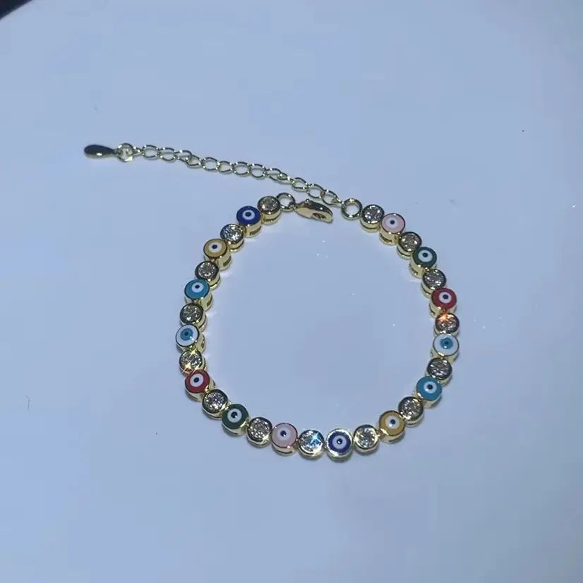 15 with 4cm Round Eye Shape Tennis Bracelet for Women Gold Color Colorful Enamel Cubic Zirconia Fashion Jewelry Dailywear Party