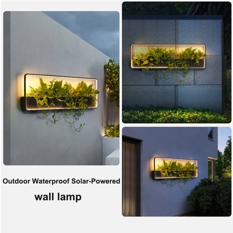Outdoor Waterproof Solar-Powered Aluminum Rectangle Planter Landscape LED Wall Light For Garden & Patio Decor