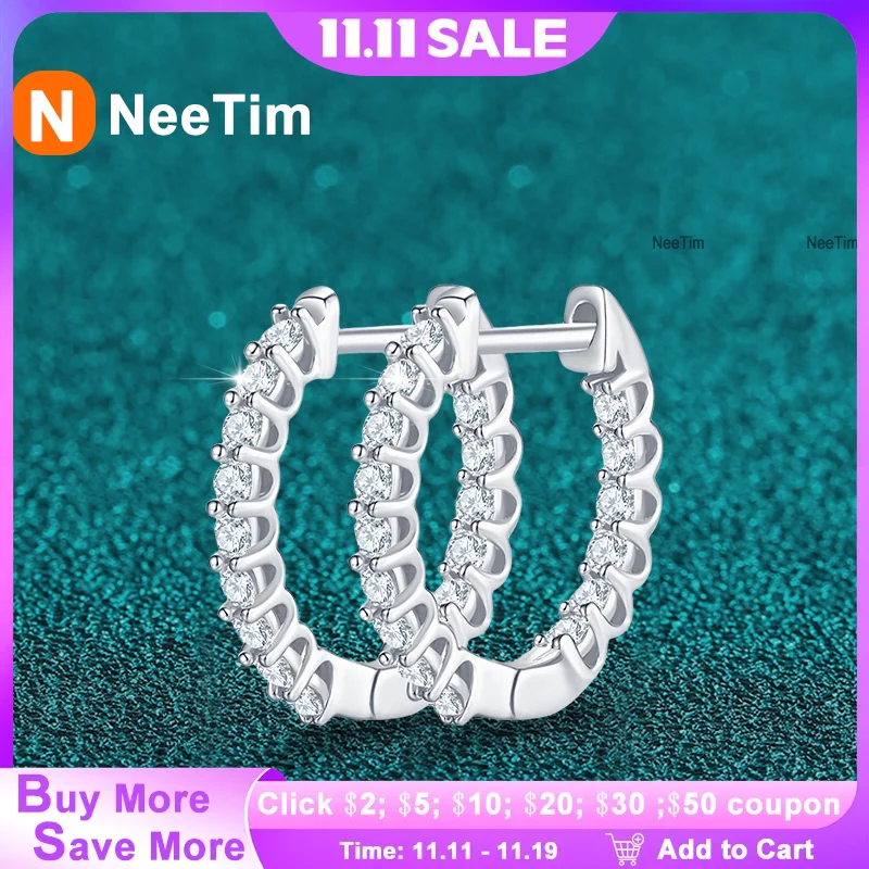 

NeeTim полный 1,5 мм D цвет муассанит серьги-кольца из стерлингового серебра 925 пробы серьги для женщин свадьба помолвка модные ювелирные изделия