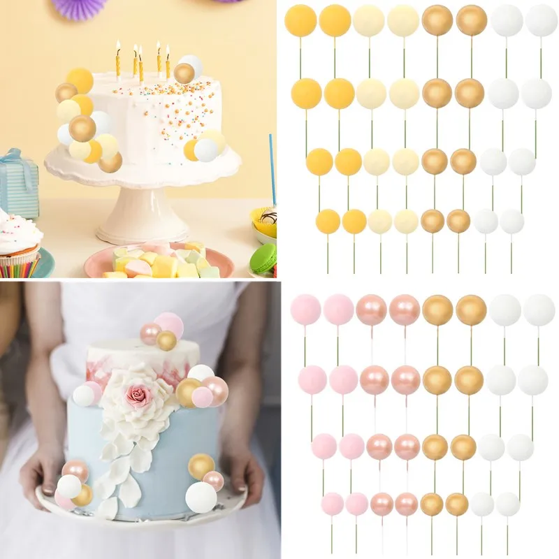 32Pcs/set Balls Cake Toppers Pink Gold Picks DIY Cupcake Insert Toppers Flags For Kids Birthday Party Wedding Decors Baby Shower