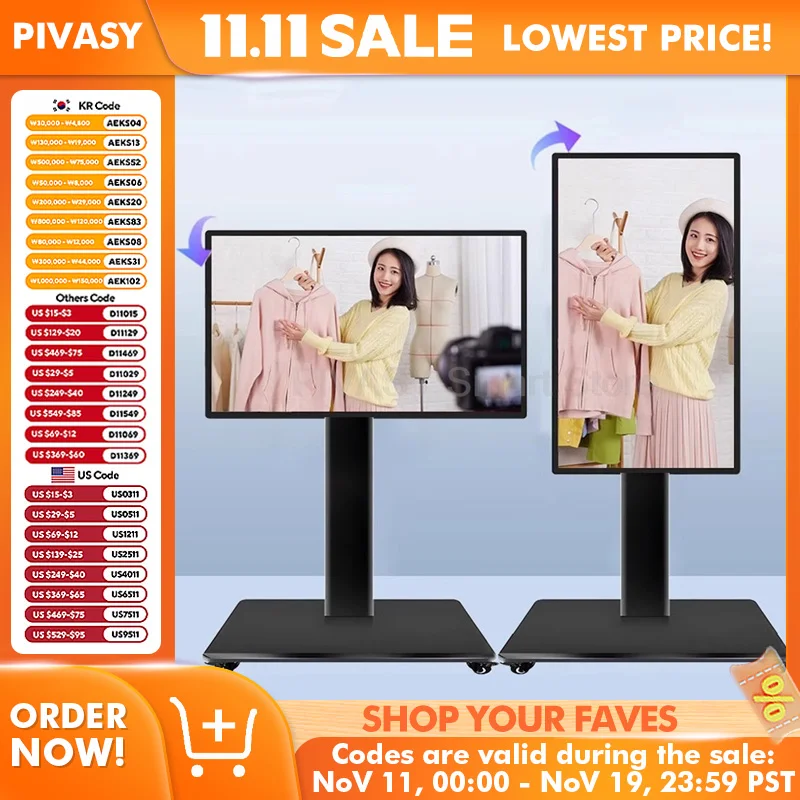 Touch Screen Monitor girevole mobile per dispositivo live per trasmissione Smart TV da 32 pollici per giochi fitness interattivi con supporto da pavimento