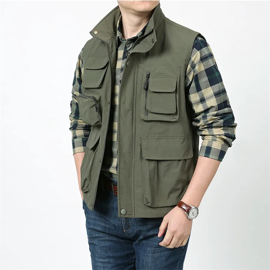 Spring Autumn Men's Outdoor Vest Cargon Waistcoat Tactical Multi-Pocket Coat Work Sleeveless Jacket Men Clothes for Fishing