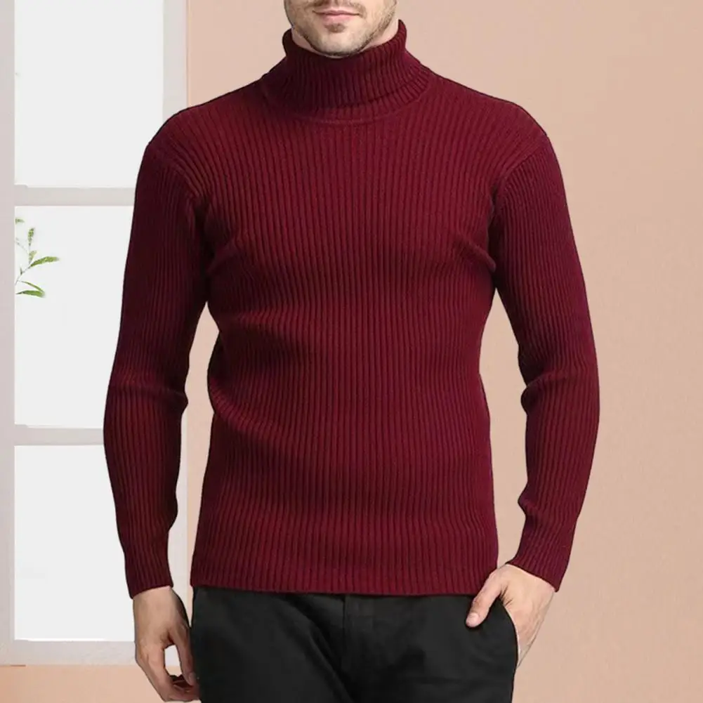 Solid Color Sweater Simple Men Sweater Men's Turtleneck Knit Sweater Warm Autumn Winter Solid Color Pullover with Slim for Men