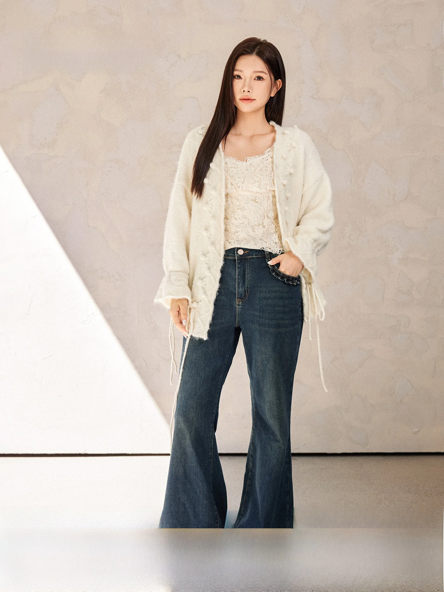 

Plusmall винтажный вязаный кардиган с кружевной отделкой, тяжелый калибр, вязаный крючком, комплект, повседневный, грушевидный, прямой крой, обычный, тонкий