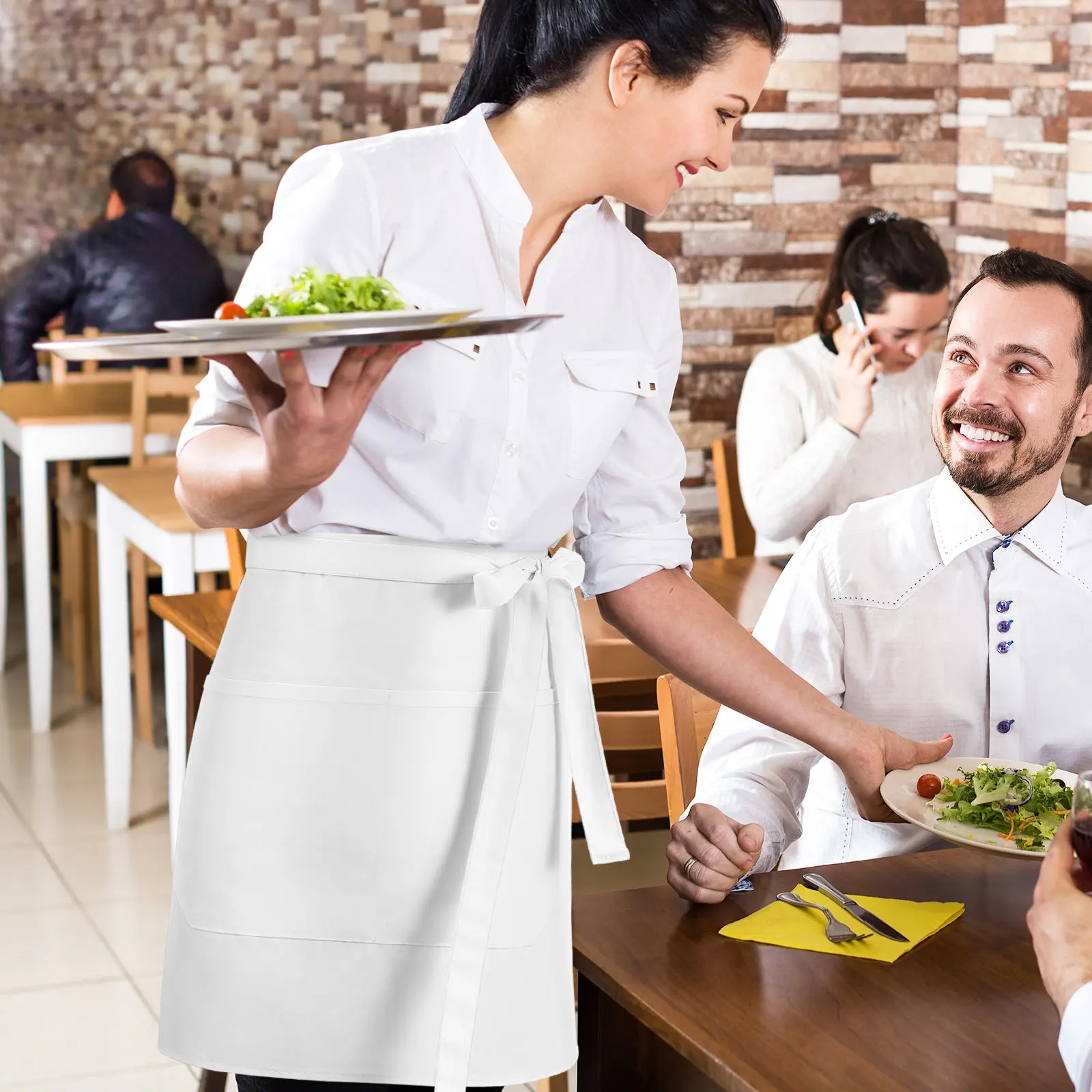 Half Waist Apron with Front Pocket, Adjustable Tie, Lightweight & Comfortable for Cooking, Serving, Waitressing