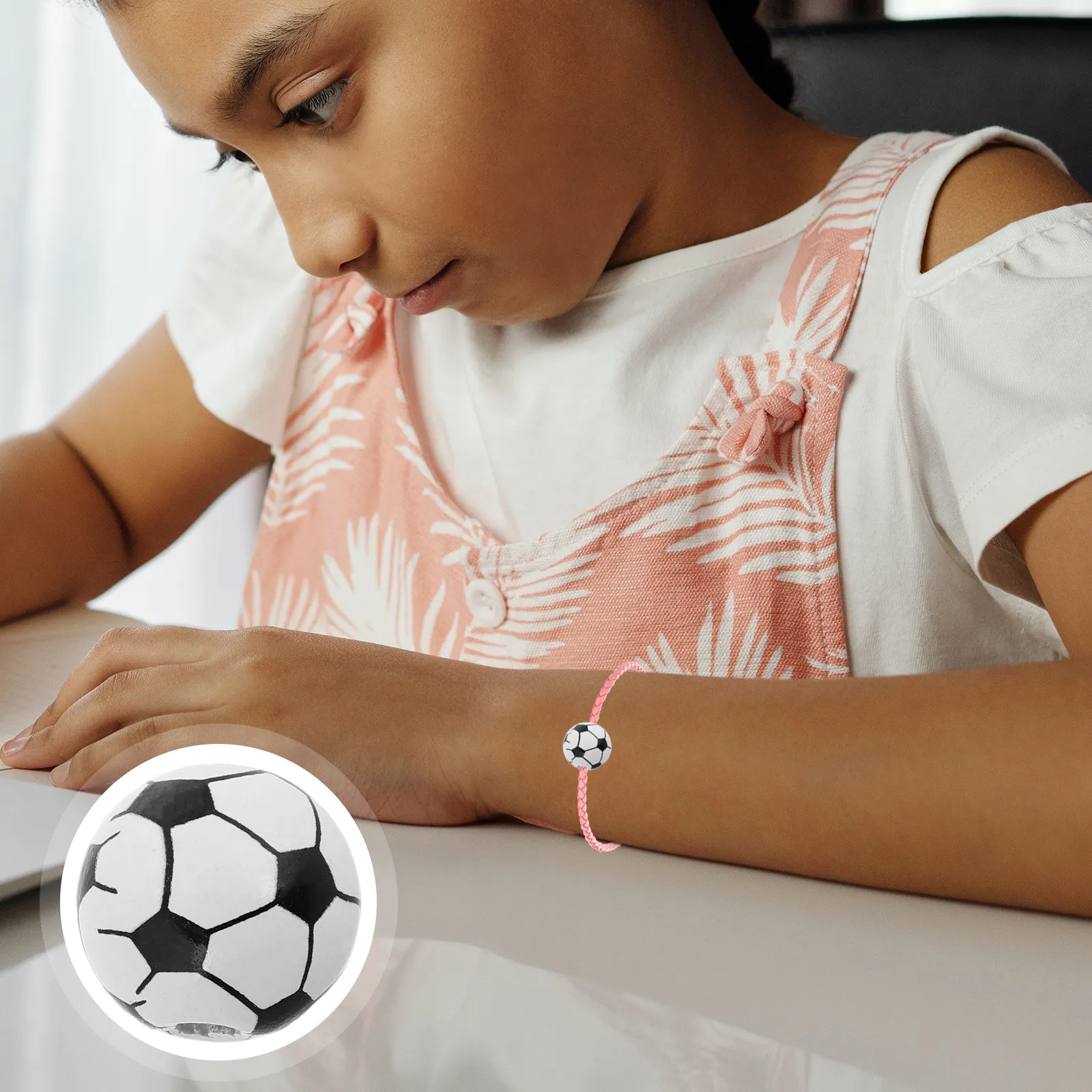 20 Pcs Football Beads Focal Bracelet for Bracelets Natural Wood Balls Making Kit Boys Fun Small Sports Kits Jewelry