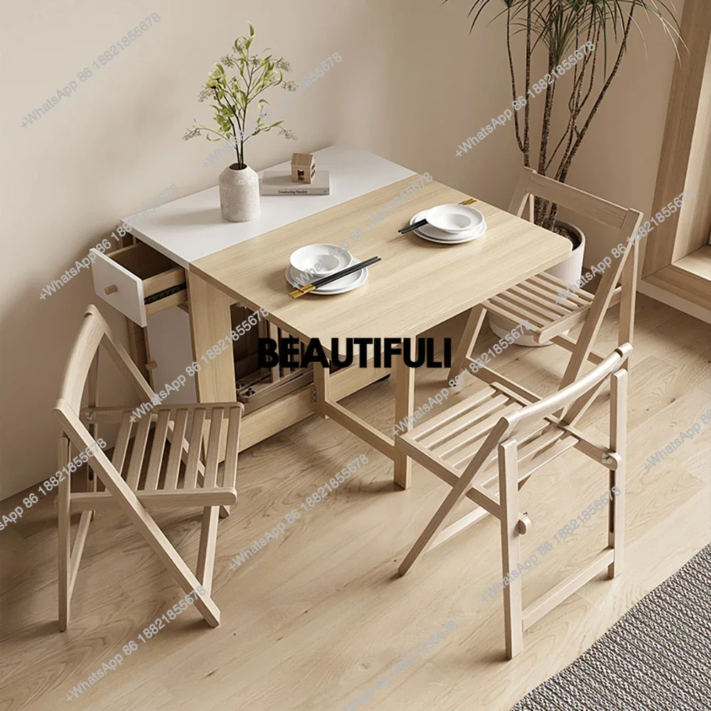 

z0189Folding Dining Table Set 6 Chairs Luxury Vintage Square Dining Table Extensio Nordic Mesas Y Sillas De Comedor Kitchen Furn