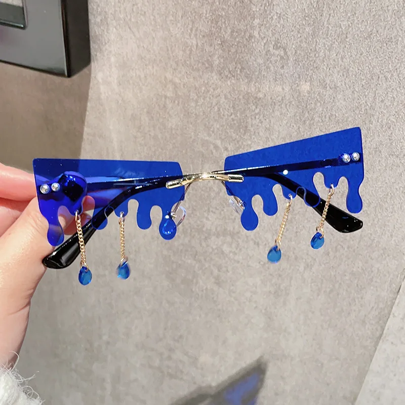 Melting Snow Shape Women Sun Glasses Funny Style Rimless Pendant Decor Sunglasses for Women Party Performance Sunglass