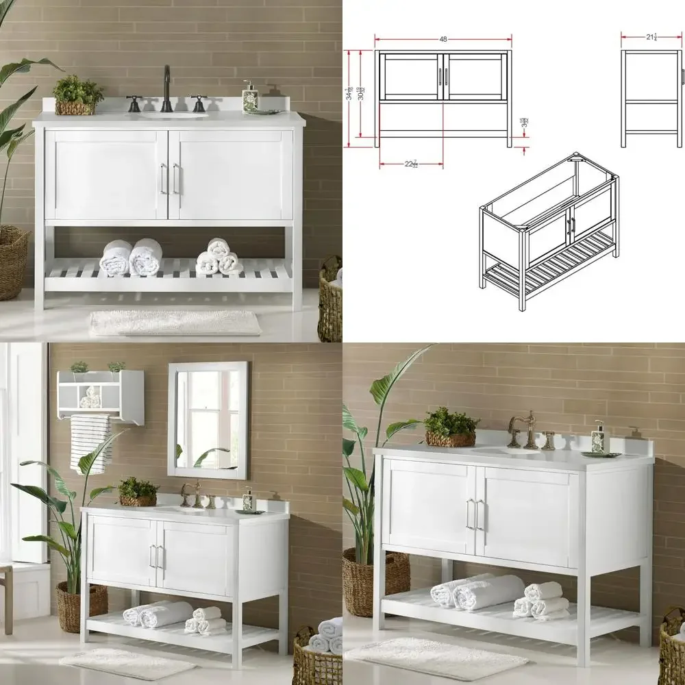 

Отдельно стоящая белая деревянная тумба для ванной 48 дюймов с мягкими закрывающимися дверцами в стиле шейкер