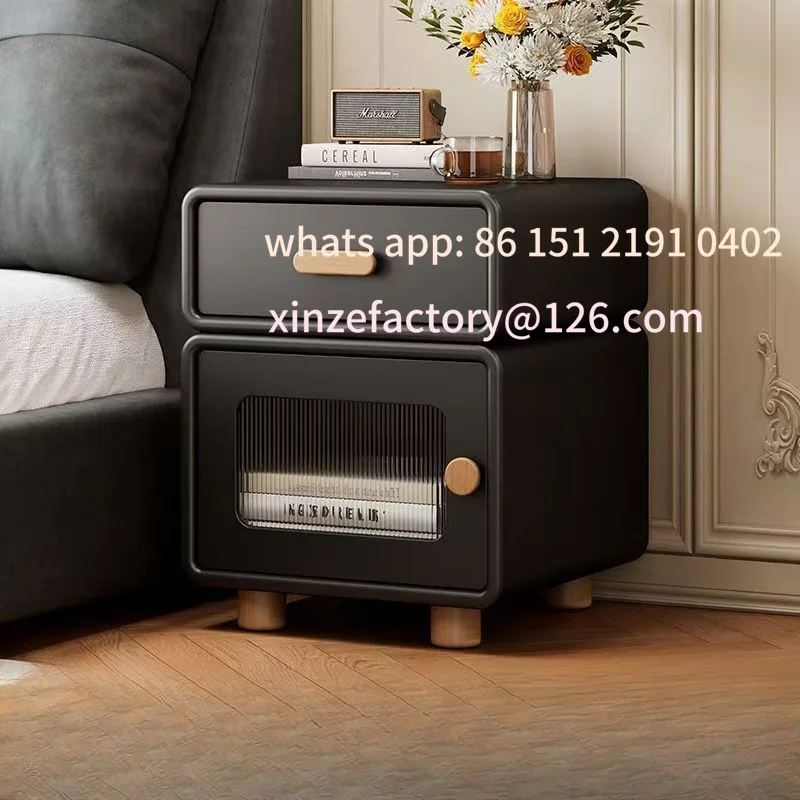 

Customizable cream solid wood bedside table simple