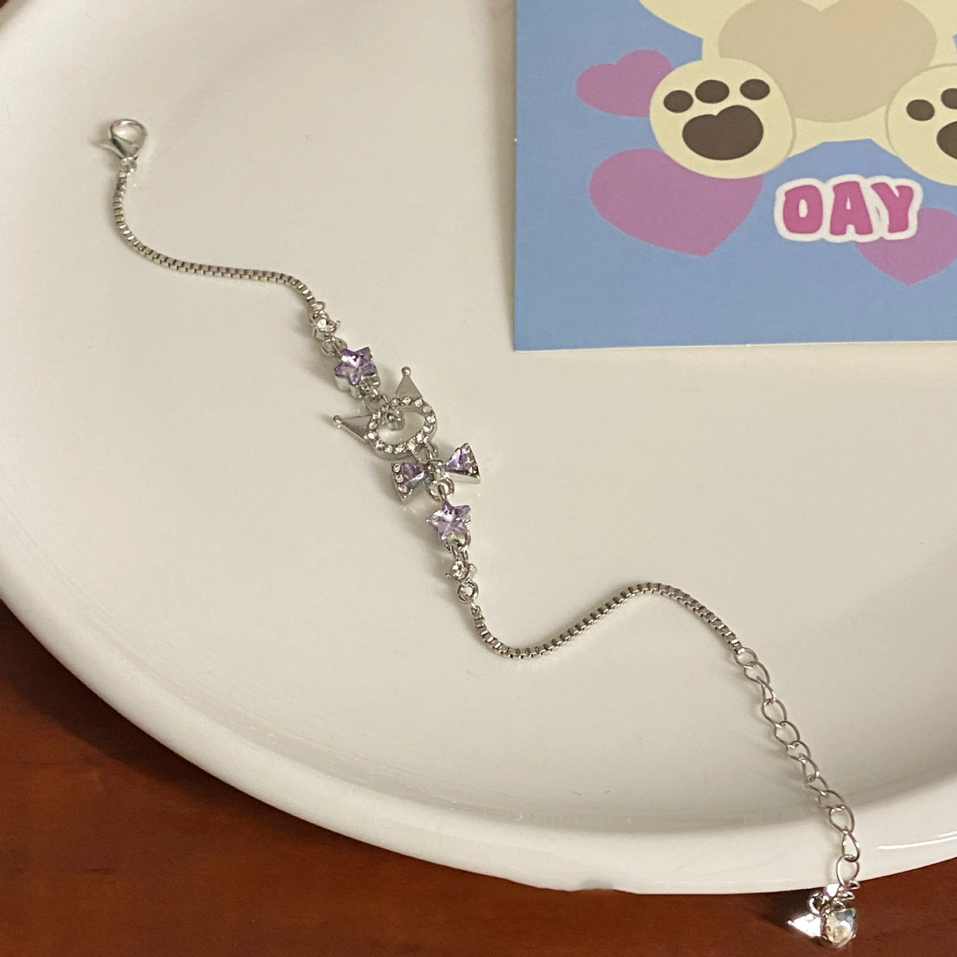 Sanrio Anime Kuromi Charm Bracelet Y2K Exquisite Girl Shining Zircon Crystal Purple  Women Jewelry Accessory Christmas Gift