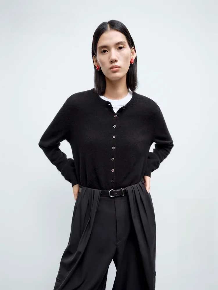 

Women's Knitted Open Cardigan Spring 2025 New Ba Splicing Acetate Sweater Jaet Regular Fit Long Sve round Ne Coat